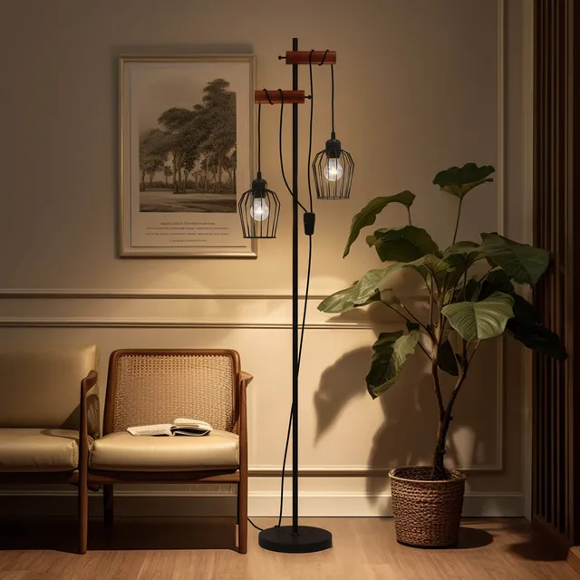 emke-l28e2bl-lampadaire-noir-150-cm-2-lampes-e27 image 1