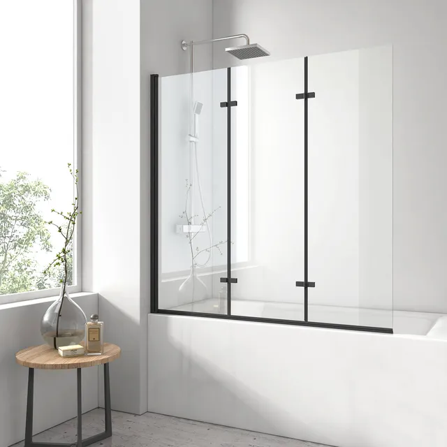 emke-pare-baignoire-120cm-noir-3-volets-verre-6mm image 1