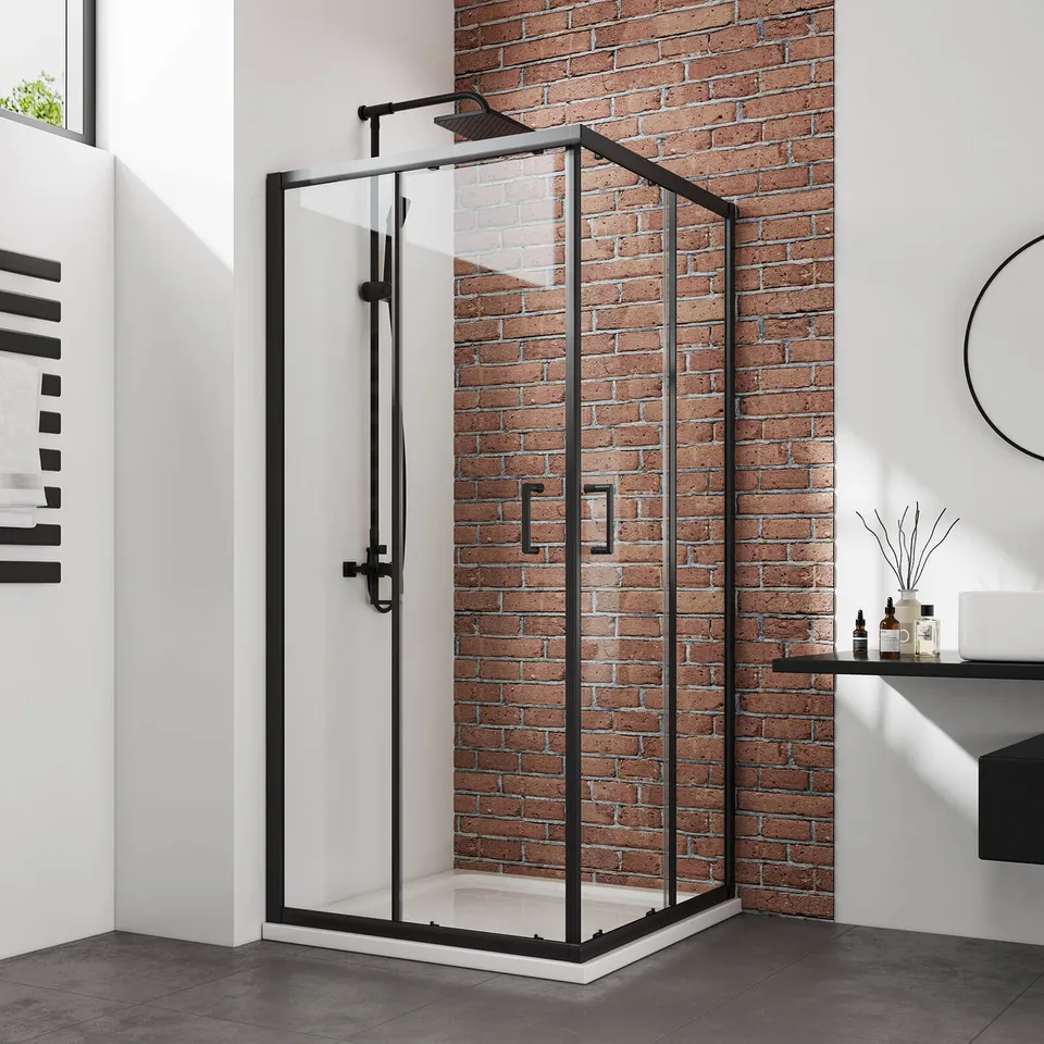 emke-cabine-de-douche-carr-e-90x90x190-noire-coulissante image 1