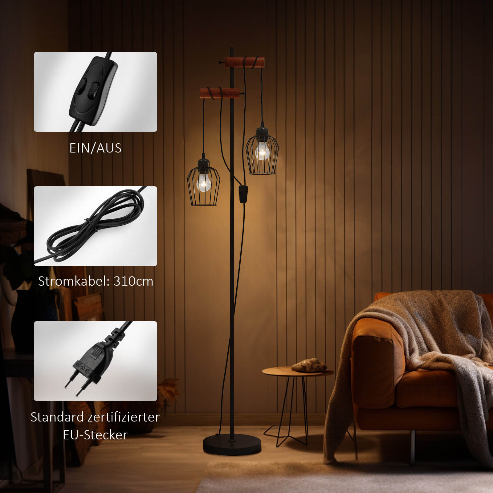 emke-l28e2bl-lampadaire-noir-150-cm-2-lampes-e27 image 2