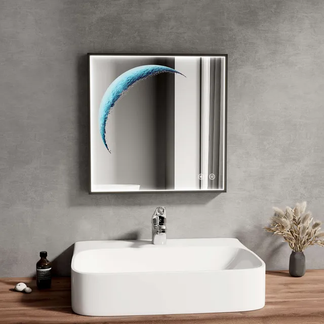 emke-lm29-miroir-lumineux-carr-cadre-noir-led image 1