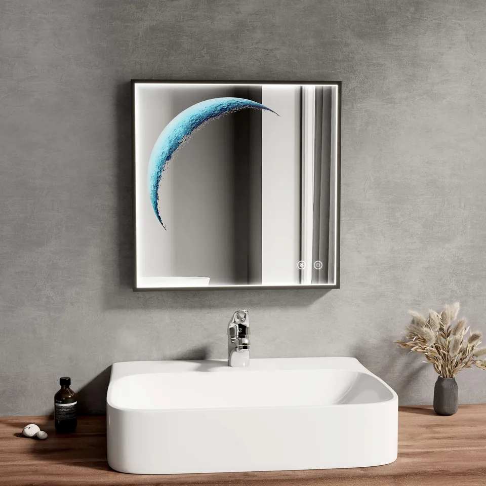 emke-lm29-miroir-lumineux-carr-cadre-noir-led image 1