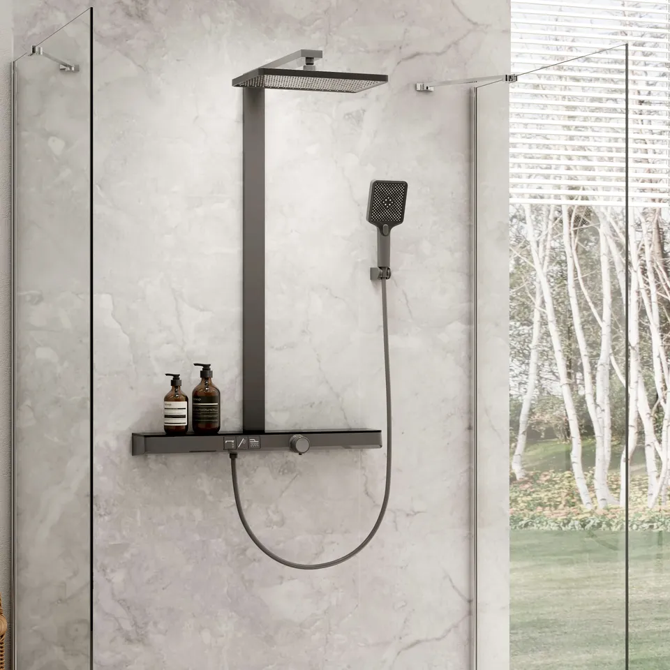 emke-f13-colonne-de-douche-thermostatique-noir-mat-tablette image 1