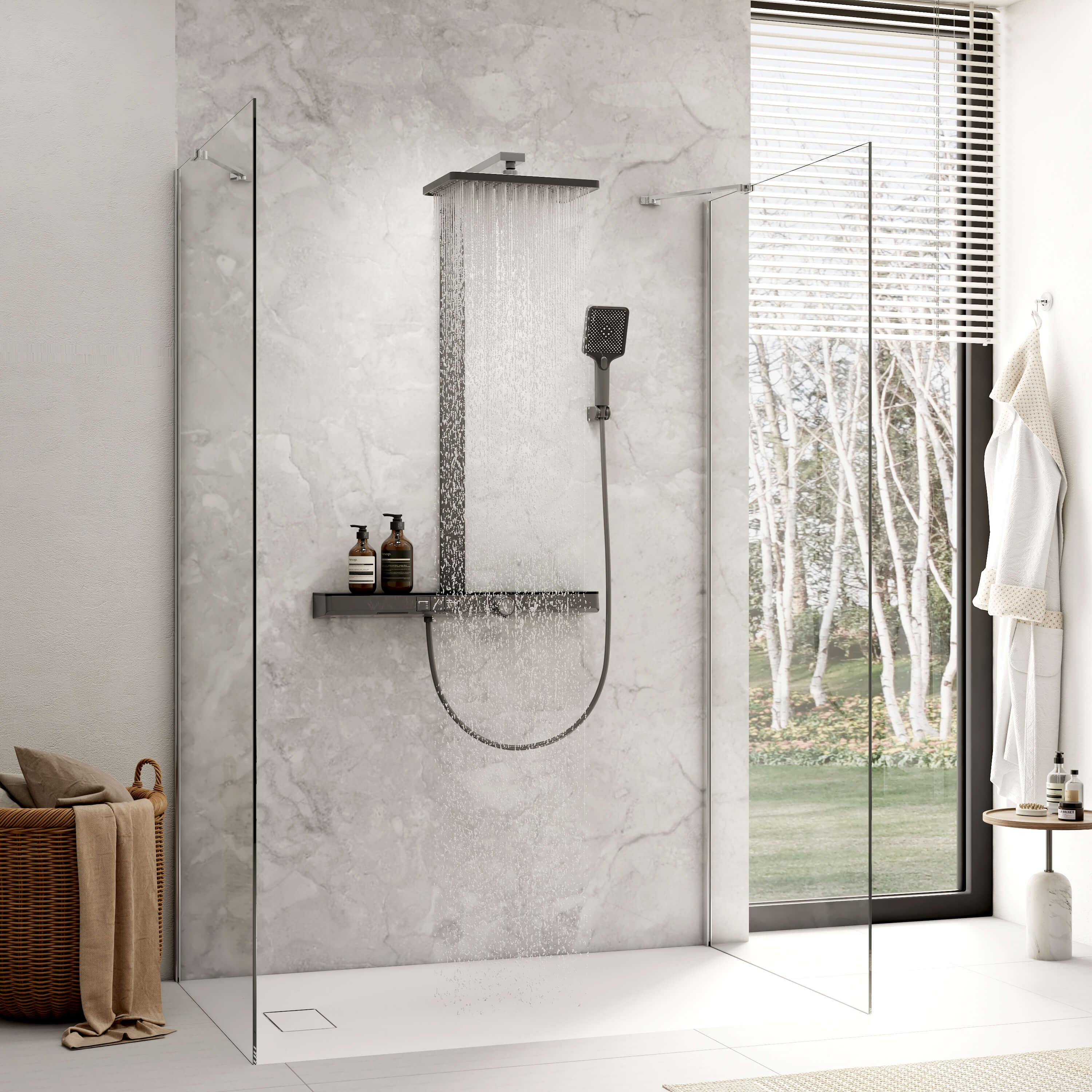 emke-f13-colonne-de-douche-thermostatique-noir-mat-tablette image 2