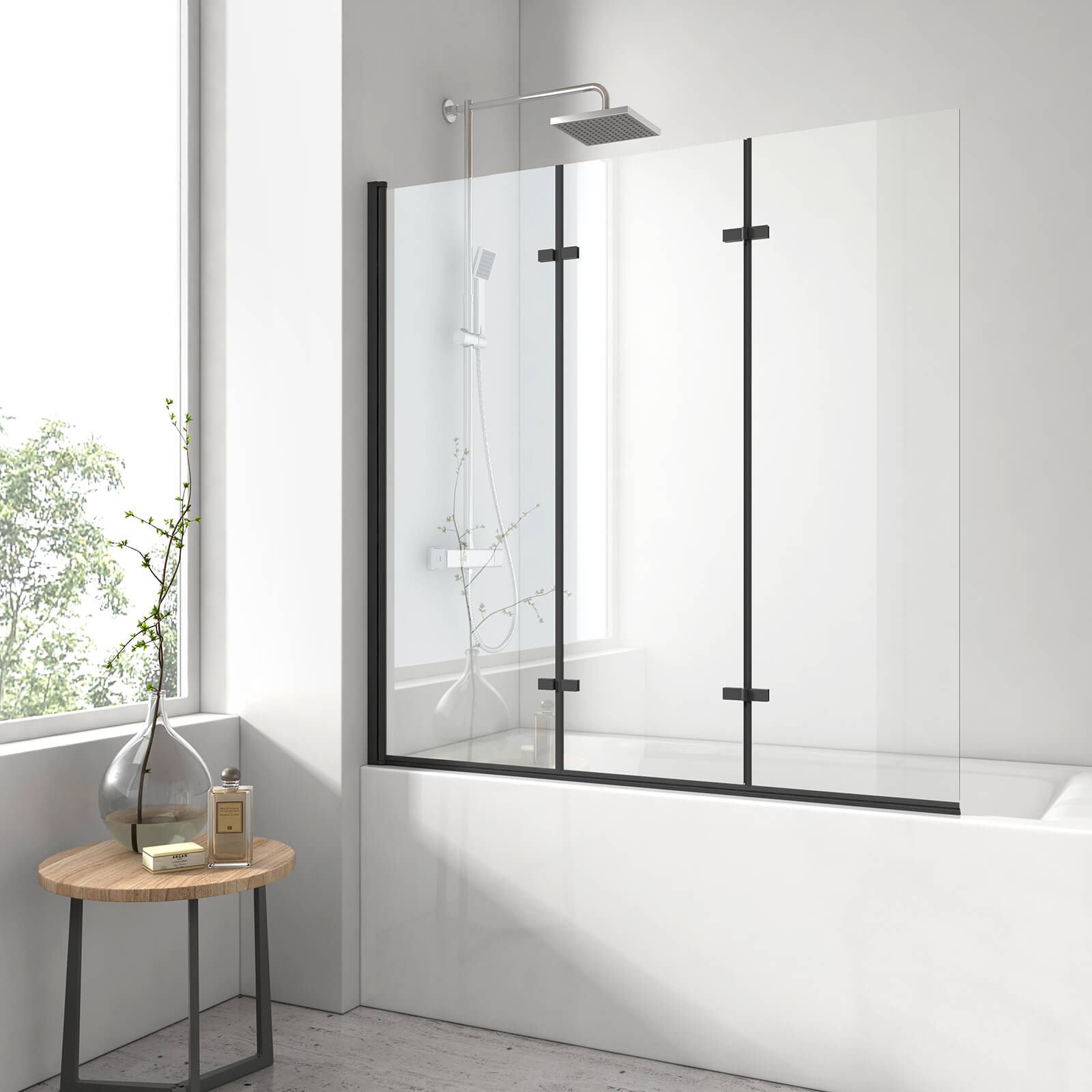 emke-pare-baignoire-120cm-noir-3-volets-verre-6mm image 1