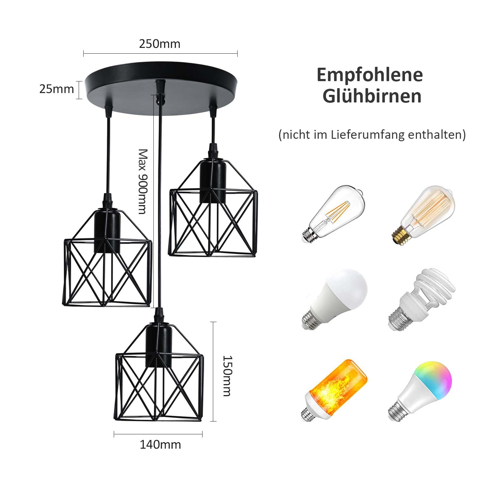 emke-l01bl-suspension-noire-3-lampes-e27 image 5