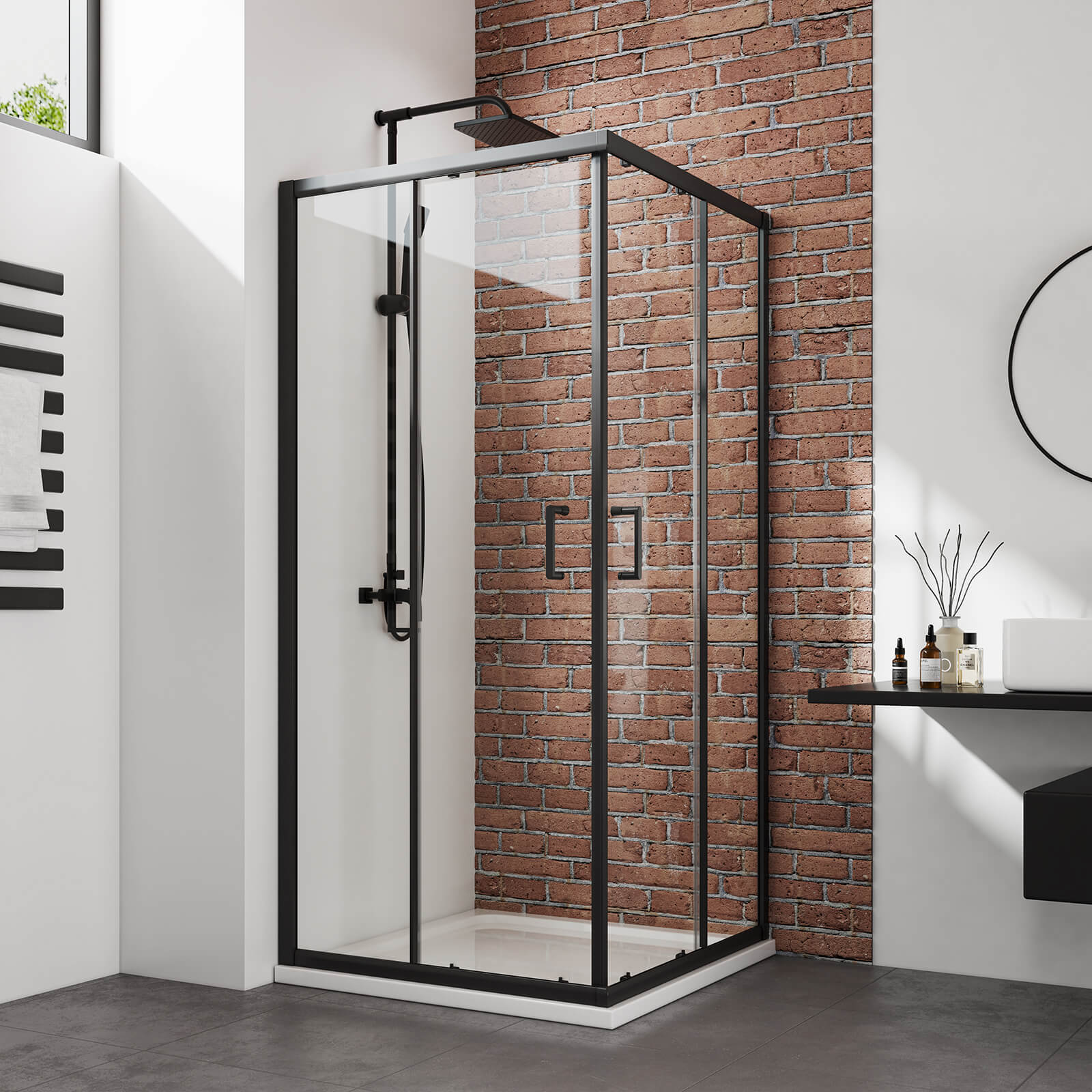 emke-cabine-de-douche-carr-e-90x90x190-noire-coulissante image 1