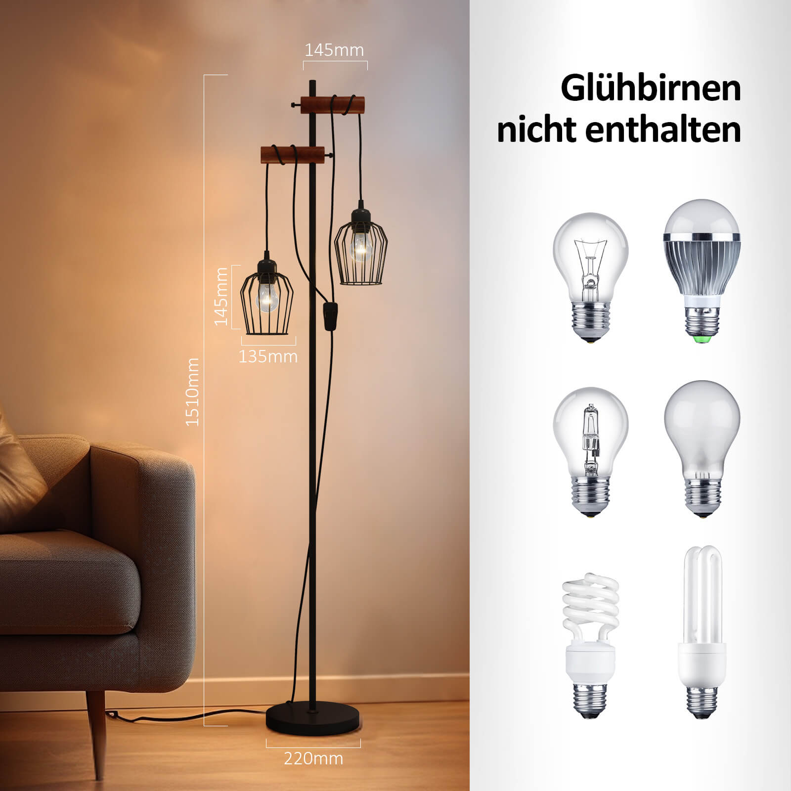 emke-l28e2bl-lampadaire-noir-150-cm-2-lampes-e27 image 4