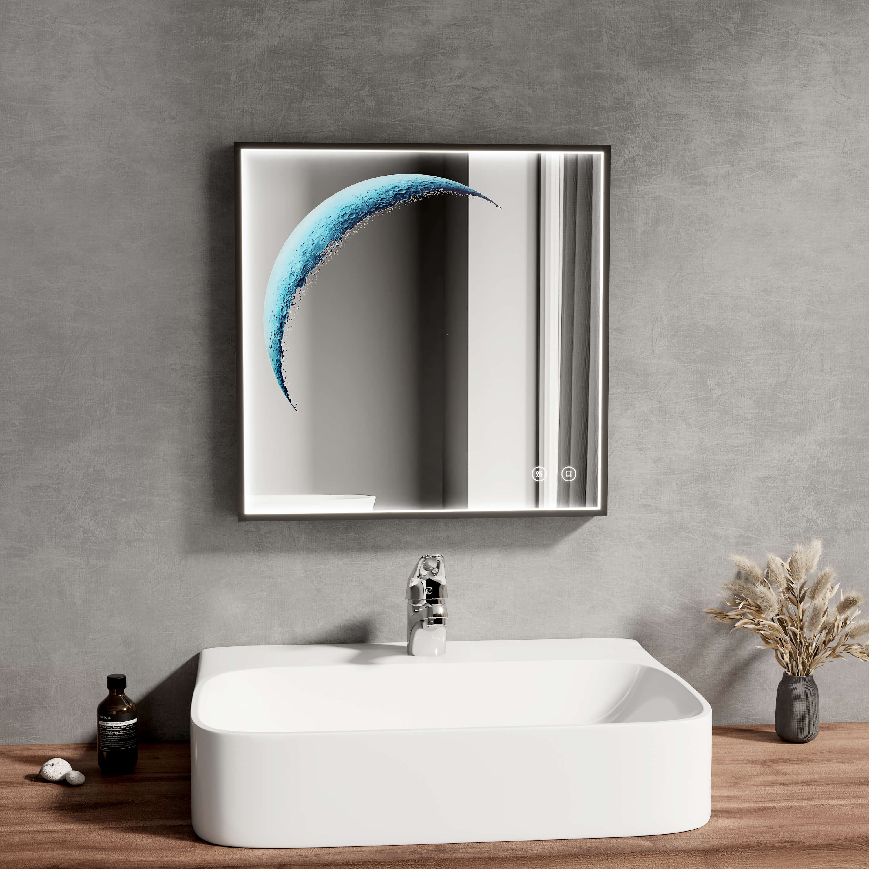 emke-lm29-miroir-lumineux-carr-cadre-noir-led image 1
