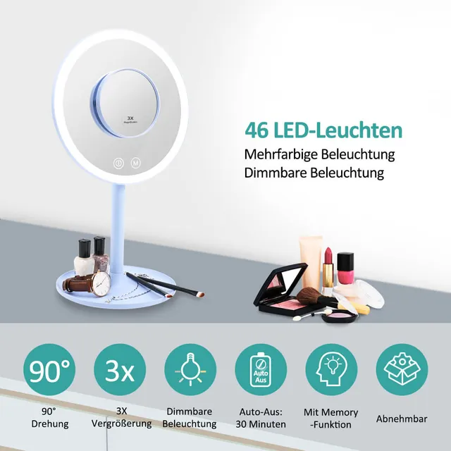 emke-miroir-grossissant-led-1x-3x-rose-rechargeable image 1