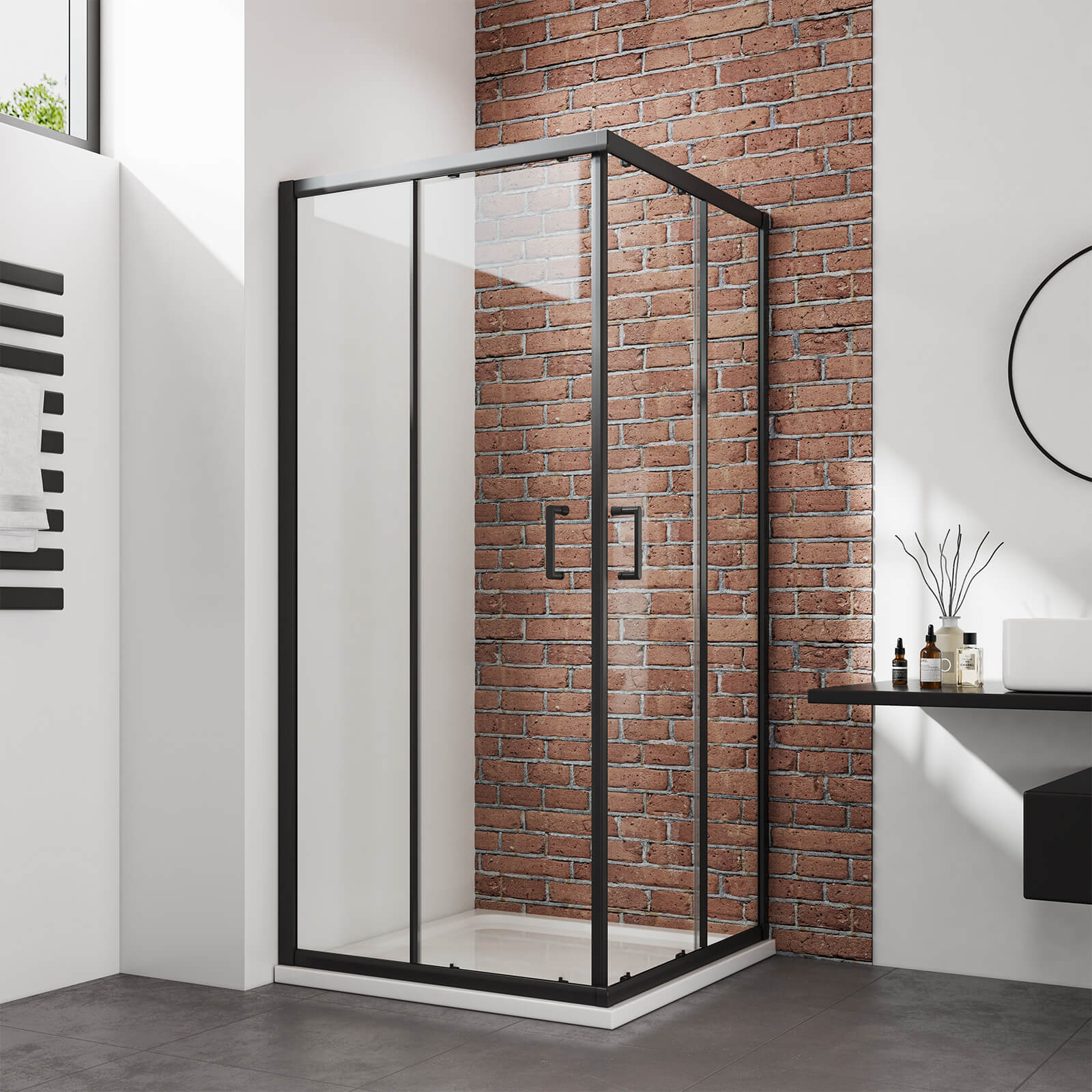 emke-cabine-de-douche-carr-e-90x90x190-noire-coulissante image 2
